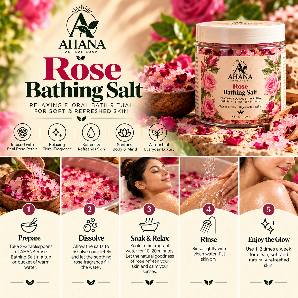 AHANA Complete Floral Ritual — Rose Milk & Lavender Dusk Soaps with Lavender Bathing Salt