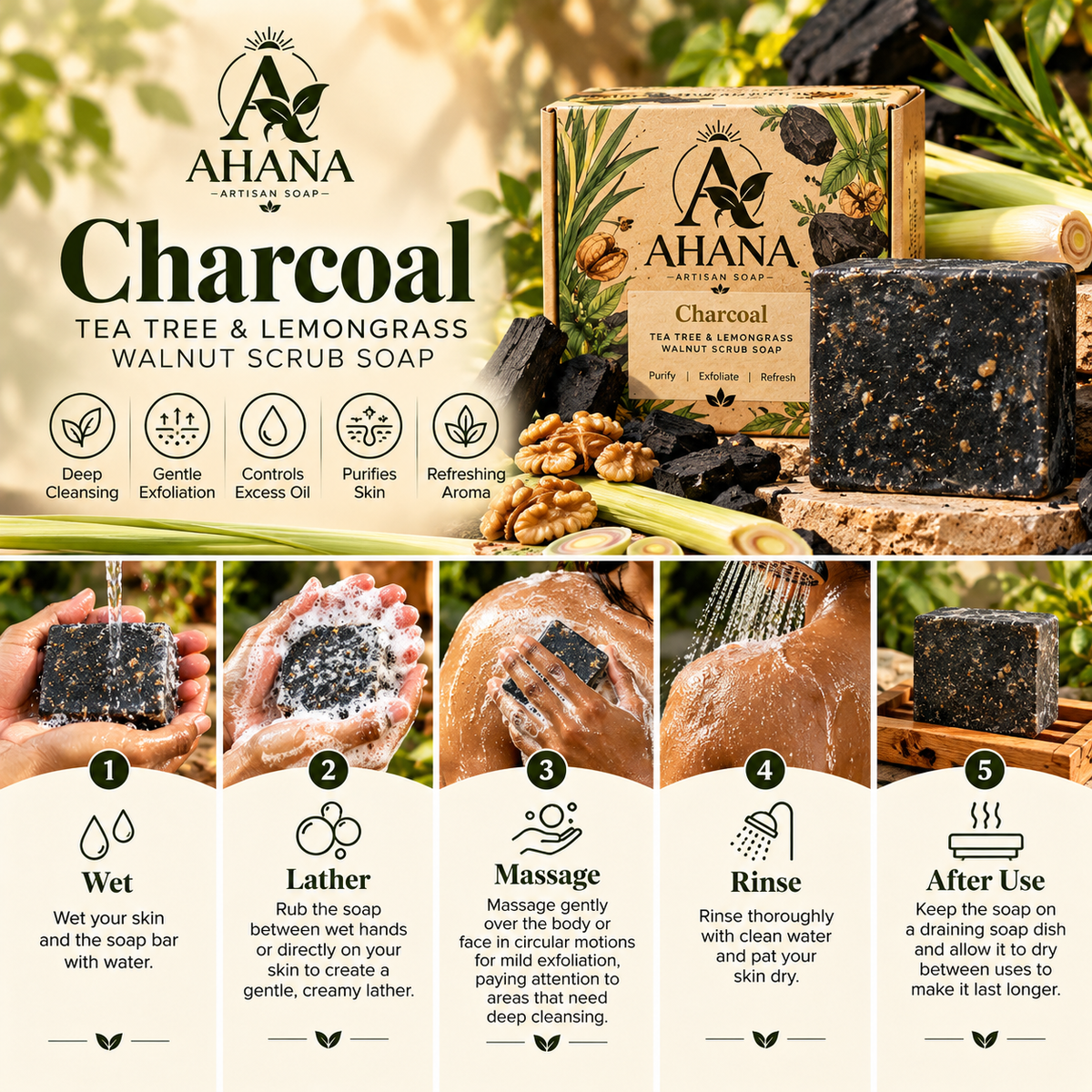 AHANA Green Ritual Duo — Neem & Aloe and Charcoal Soaps