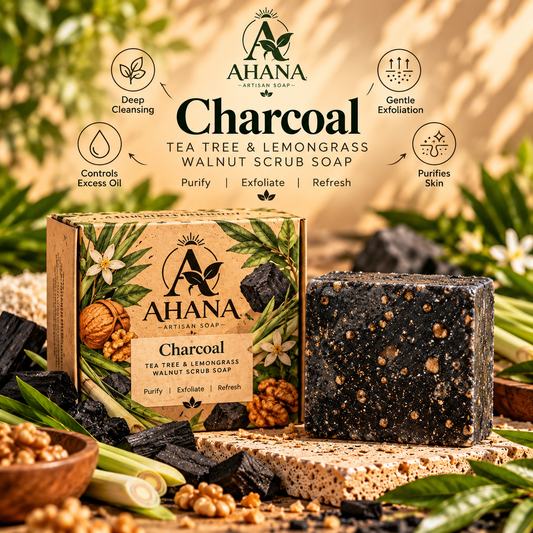 AHANA Charcoal — Tea Tree & Lemongrass Walnut Scrub Soap