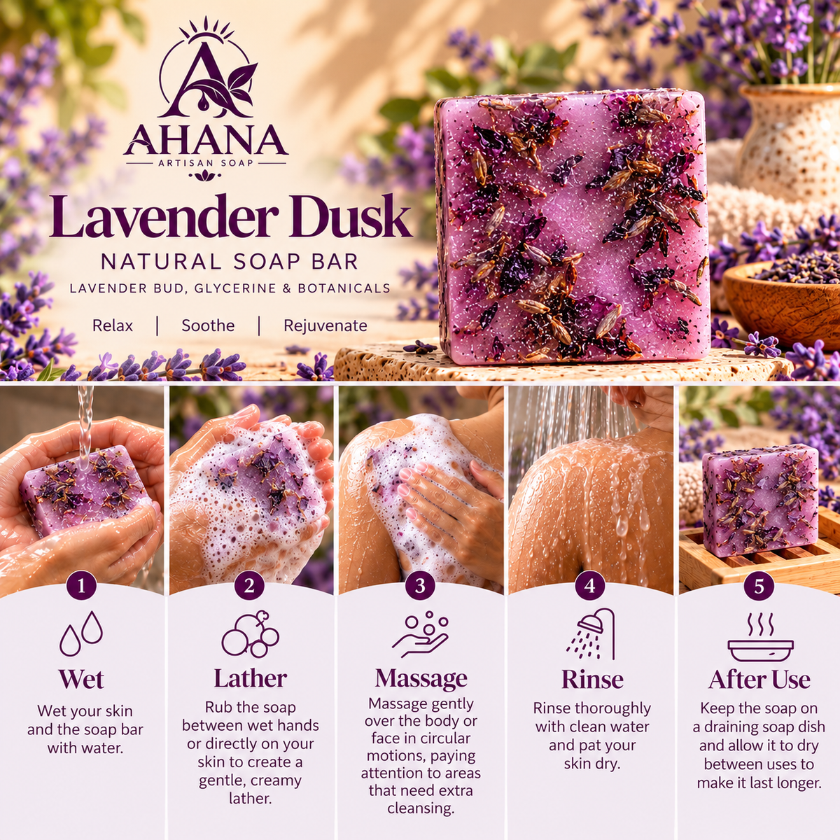 AHANA Lavender Calm Ritual — Lavender Dusk Soap & Lavender Bathing Salt