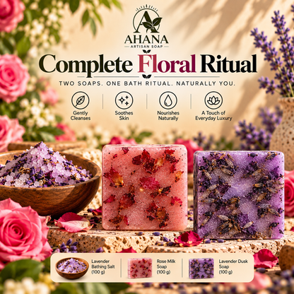 AHANA Complete Floral Ritual — Rose Milk & Lavender Dusk Soaps with Lavender Bathing Salt