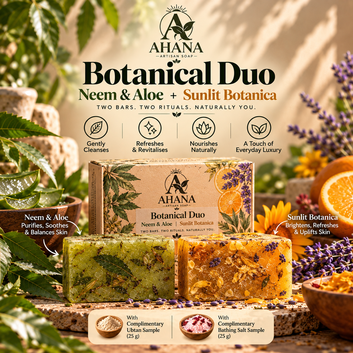 AHANA Botanical Duo — Neem & Aloe + Sunlit Botanica Soaps